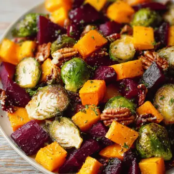 Winter Vegetable Salad with Butternut Squash, Brussels Sprouts, and Beets