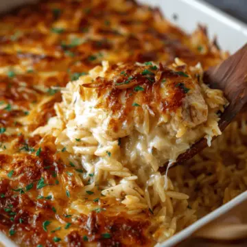 French Onion Chicken Orzo Casserole CategoriesRecipes