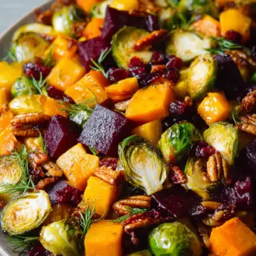 Winter Vegetable Salad with Butternut Squash, Brussels Sprouts, and Beets