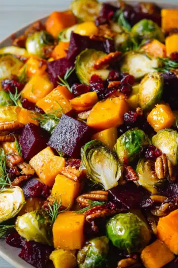 Winter Vegetable Salad with Butternut Squash, Brussels Sprouts, and Beets