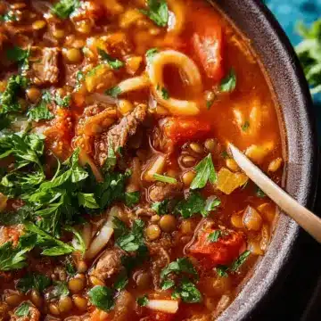 Harira (Moroccan Tomato, Lentil & Beef Soup)