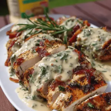 Grilled Stuffed Chicken with Cream Sauce