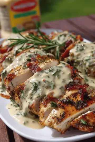 Grilled Stuffed Chicken with Cream Sauce