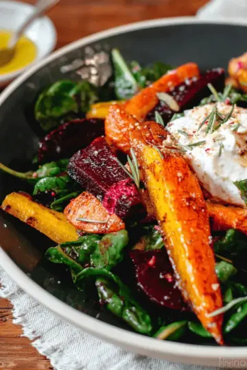 Roasted Beets and Carrots Salad with Burrata