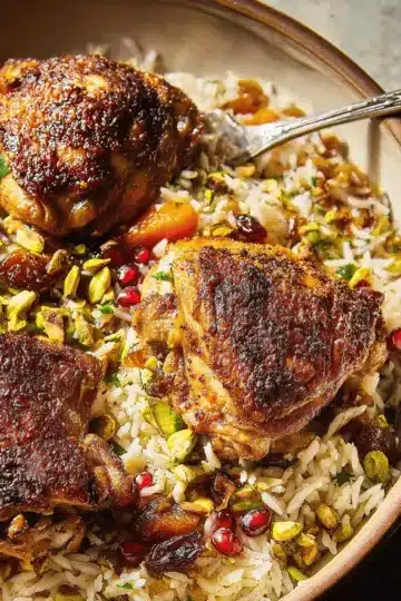 Moroccan-Spiced Chicken and Rice with Dates and Pistachios
