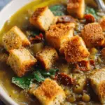 Lentil Potato Soup with Homemade Croutons