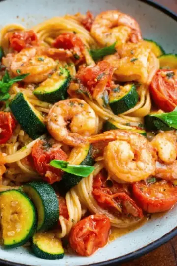 Zucchini Tomato Shrimp Pasta