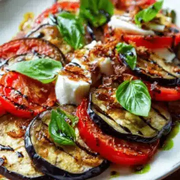 Eggplant Caprese Salad With Crispy Garlic & Aged Balsamic