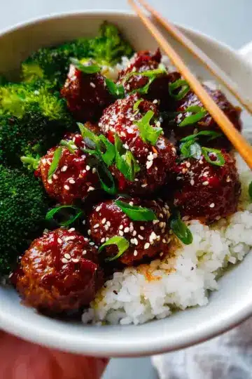 Sticky Mongolian Meatballs and Broccoli (Easy!!)