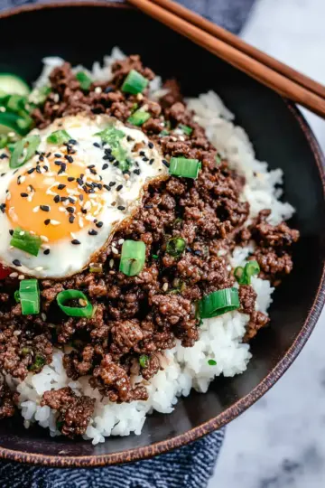 Korean Ground Beef and Rice Bowls