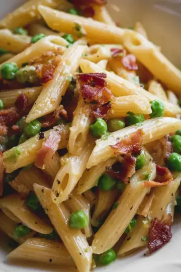 Penne Pasta, Peas and Bacon – Easy & The Best!