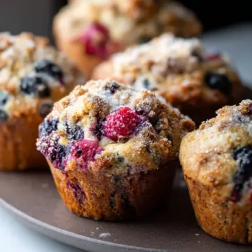 Mixed Berry Muffins with Sugary Tops