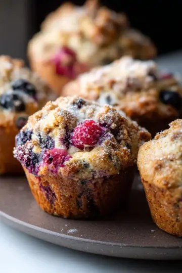 Mixed Berry Muffins with Sugary Tops