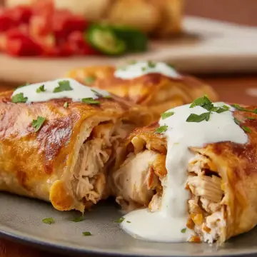 Chicken Chimichangas with Sour Cream Sauce