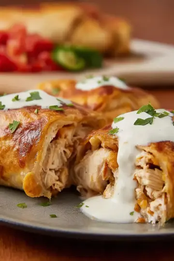 Chicken Chimichangas with Sour Cream Sauce