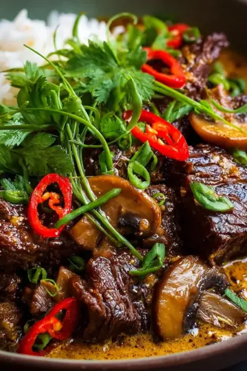 Lemongrass Coconut Braised Beef with Mushrooms