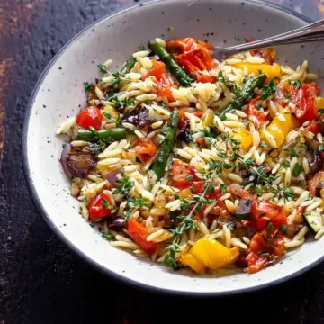 Lemon Garlic Orzo with Roasted Vegetables