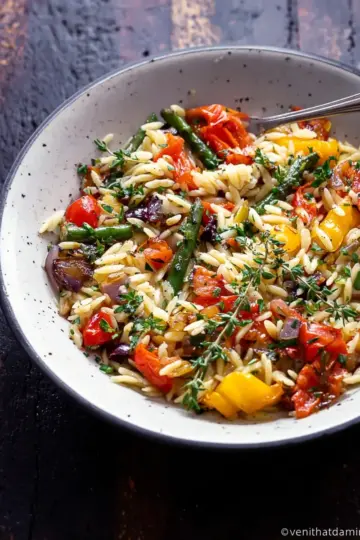 Lemon Garlic Orzo with Roasted Vegetables